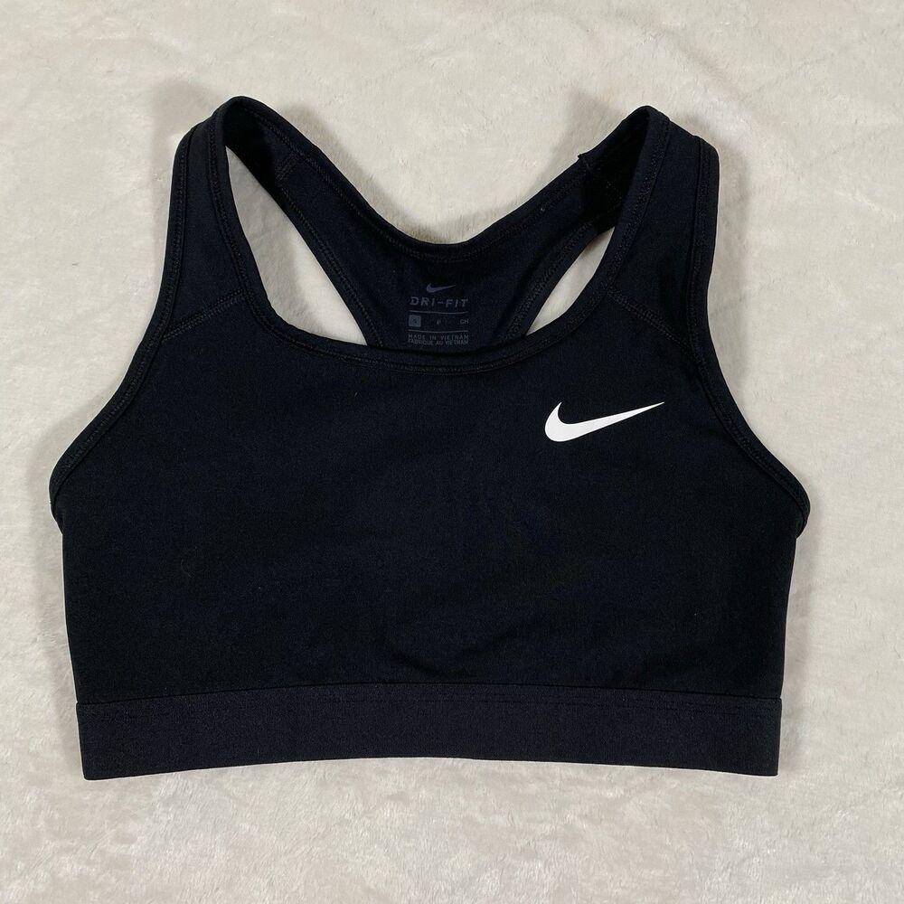 Nike Dri-FIT Women’s Small Sports Bra Black Racerback Yoga Running Athletic Logo